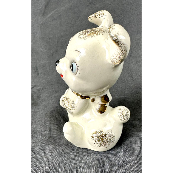 Vintage 1950’s Ceramic Dog Puppy Figurine Gold Trim Japan 4.25” - Picture 4 of 12